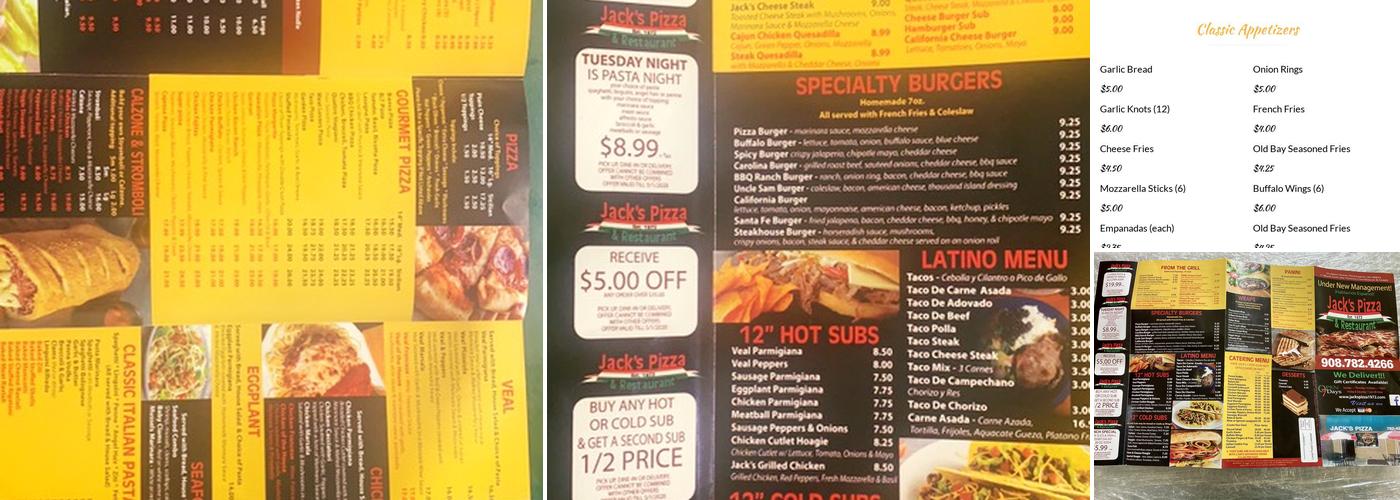 Jack's Pizza Menu