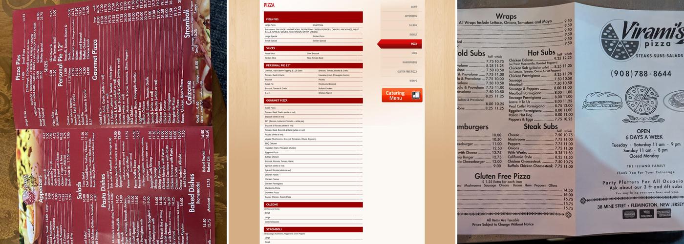 Virami's Pizza Menu