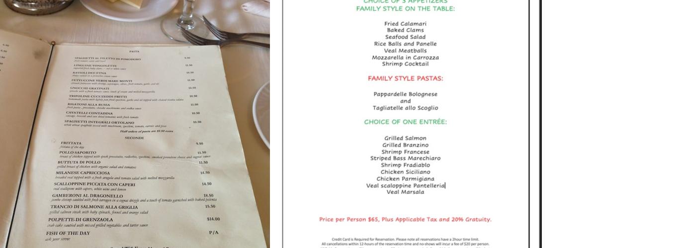 Brioso Ristorante Menu