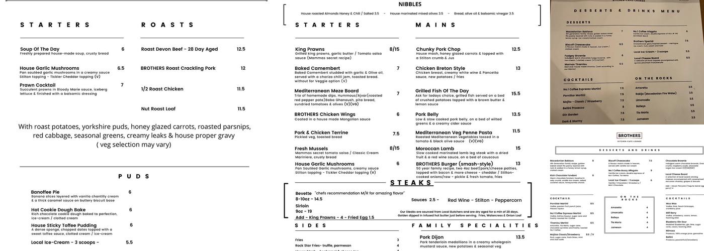 Brothers Menu