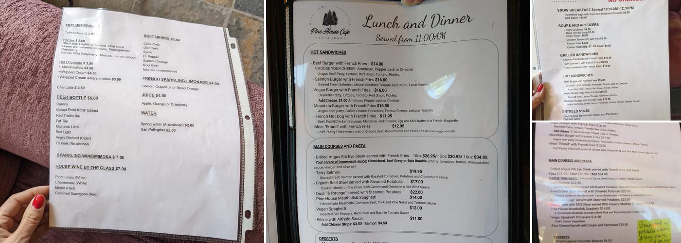 Pine House Cafe & Tavern Menu