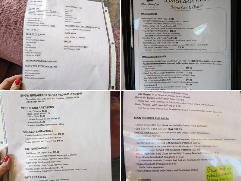 Pine House Cafe & Tavern Menu