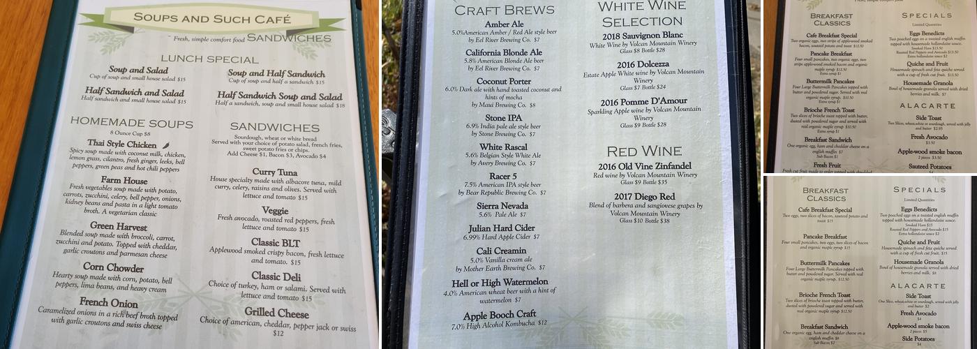 Soups & Such Cafe Menu