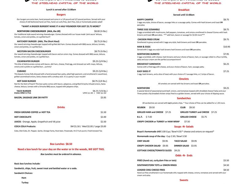 Northfork Café Menu