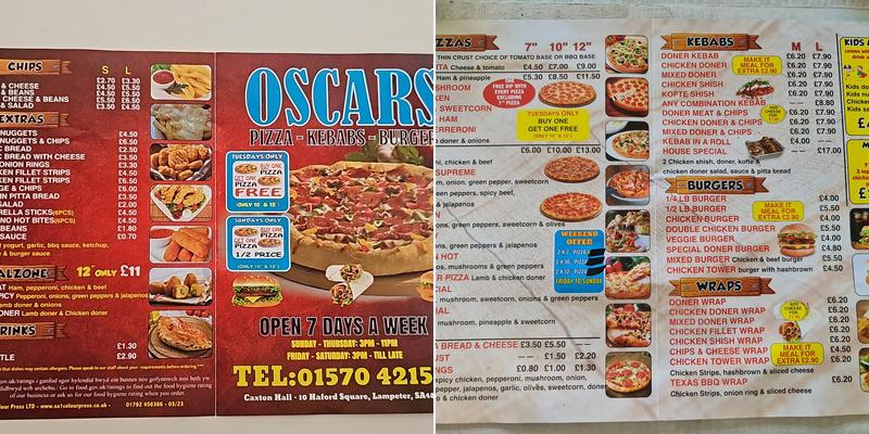 Oscar’s Den Menu