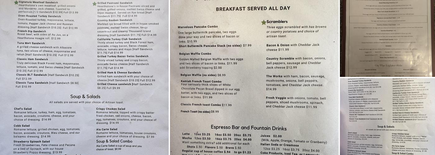 Hearthstone Restaurant & Bakery Menu