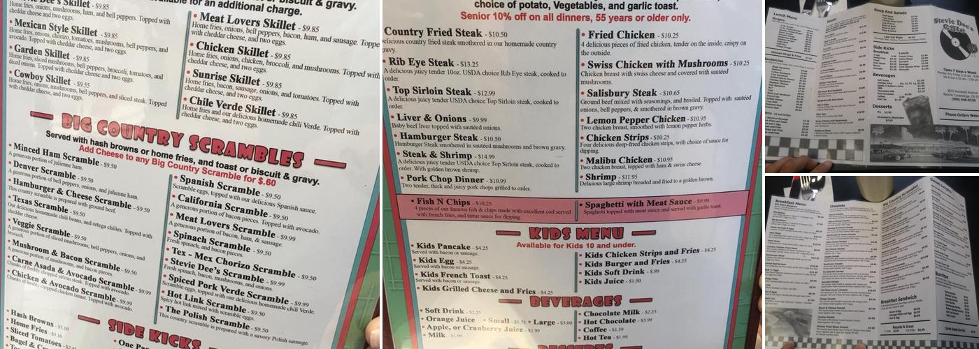 Stevie Dee's Cafe Menu