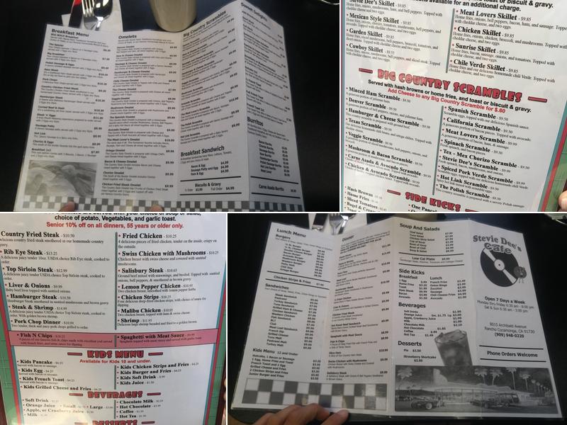 Stevie Dee's Cafe Menu