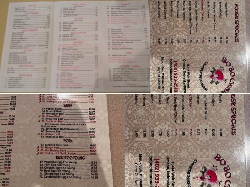 Bo Bo China Menu