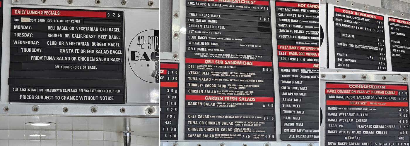 42nd Street Bagel Cafe Menu
