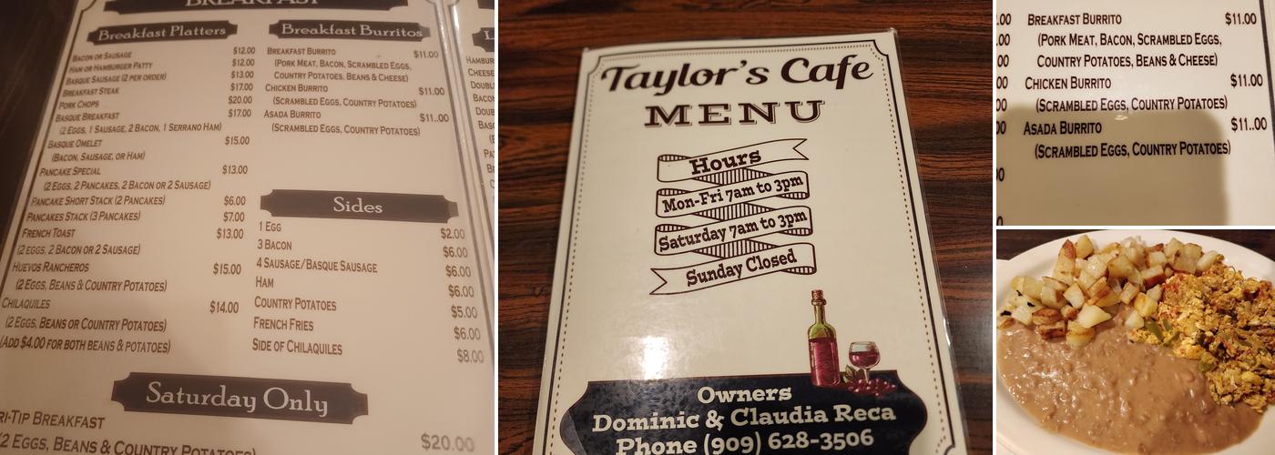Taylor's Cafe Menu