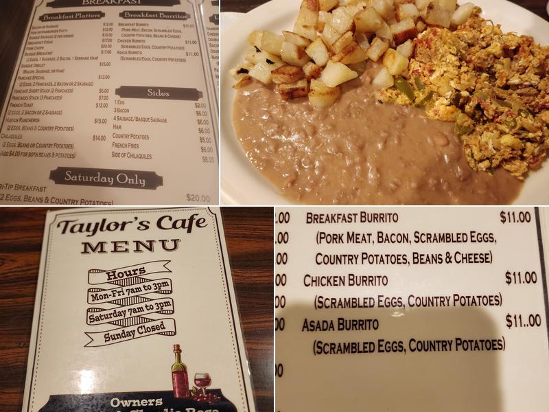 Taylor's Cafe Menu
