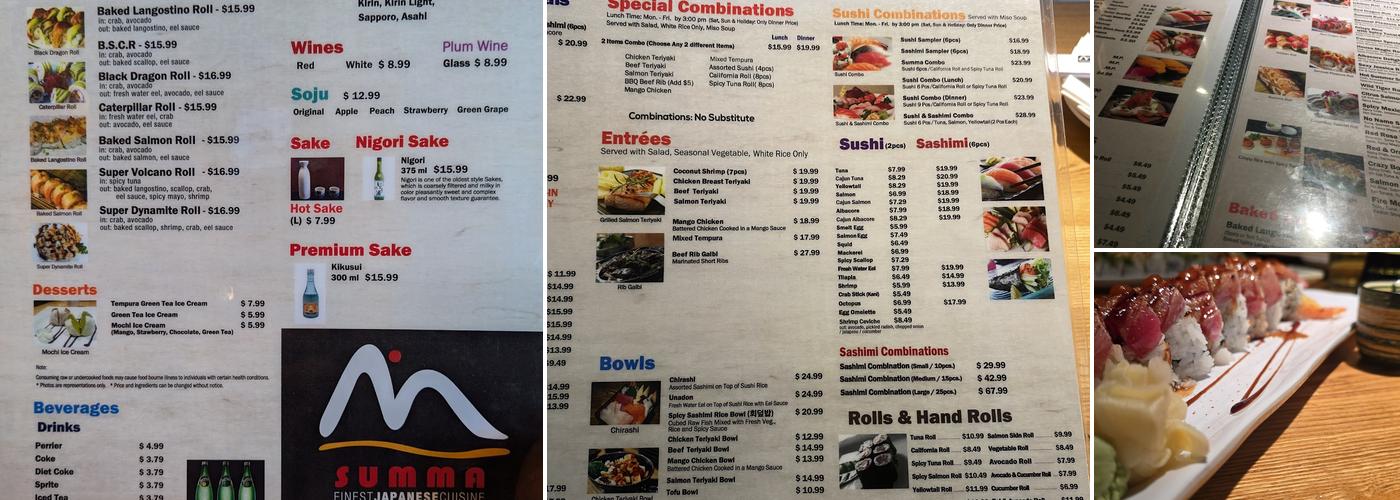 Summa Sushi Menu