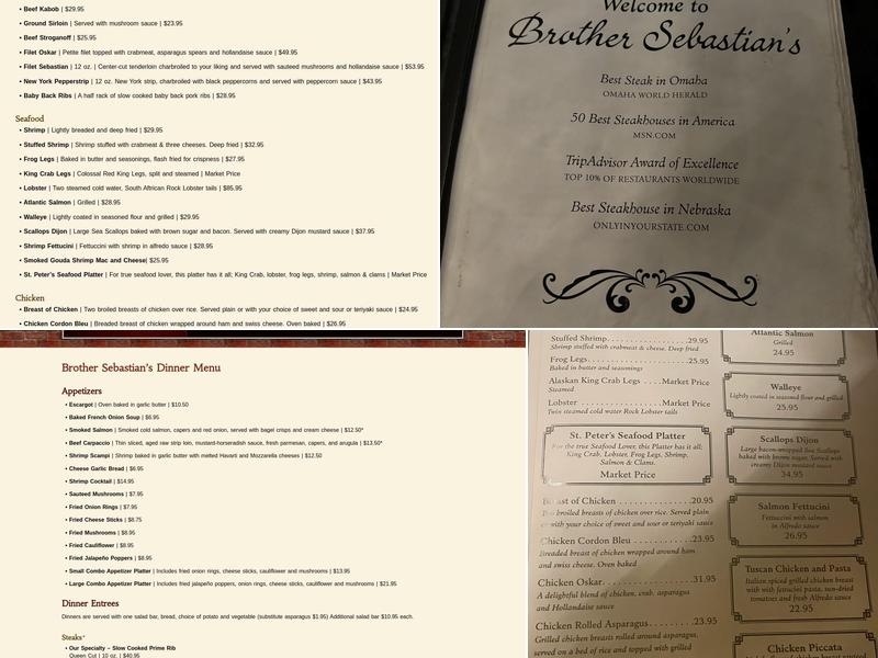 Brother Sebastian's Steakhouse Menu