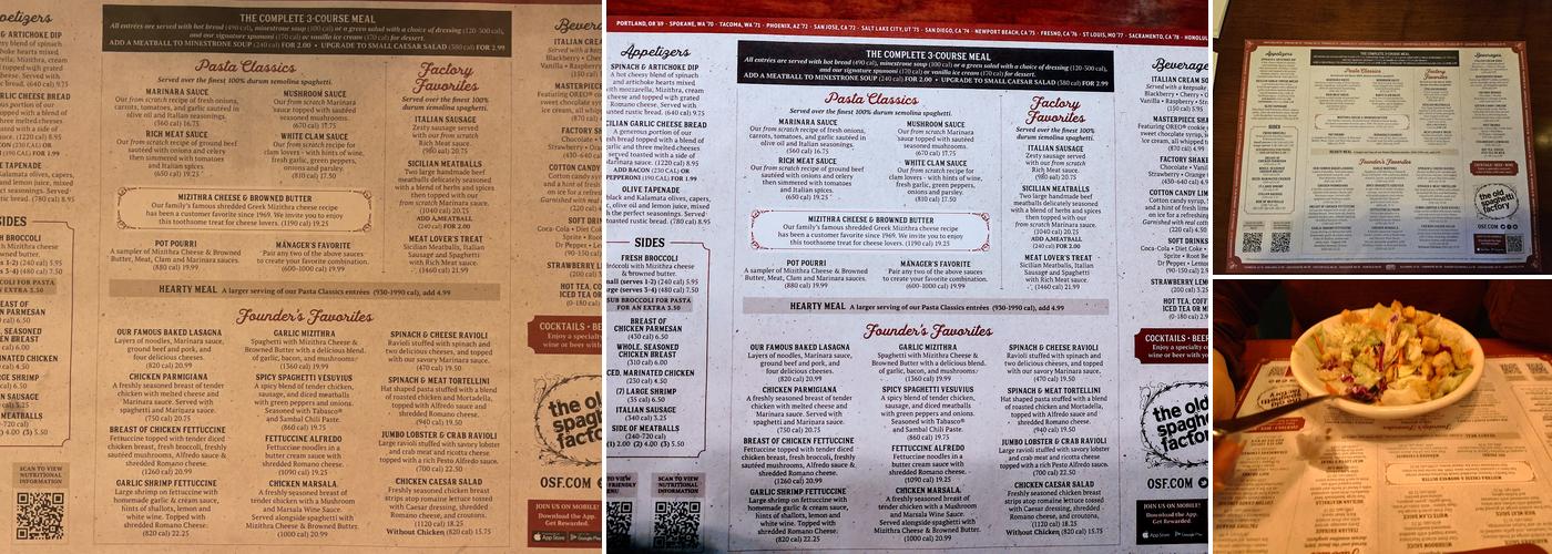 The Old Spaghetti Factory Menu