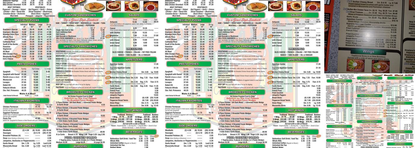 The Original Graziano's Pizza Restaurant Menu