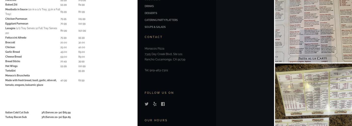 Monaco's Pizza Menu
