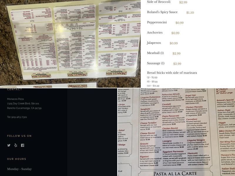Monaco's Pizza Menu