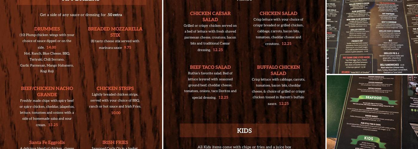 Barrett's Barleycorn Pub & Grill Menu