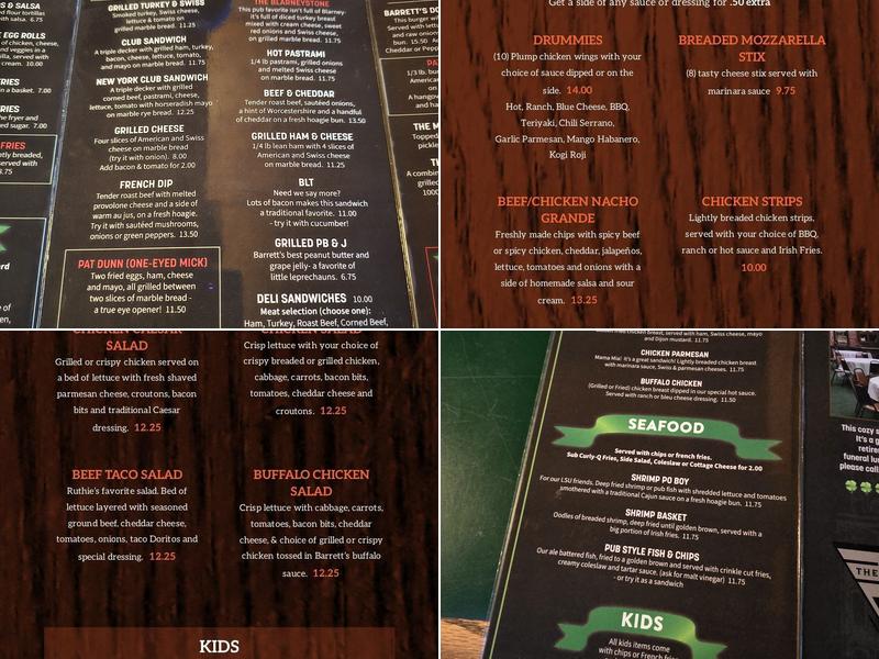 Barrett's Barleycorn Pub & Grill Menu