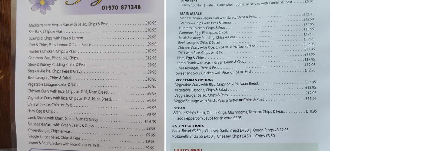 The Railway Inn Menu