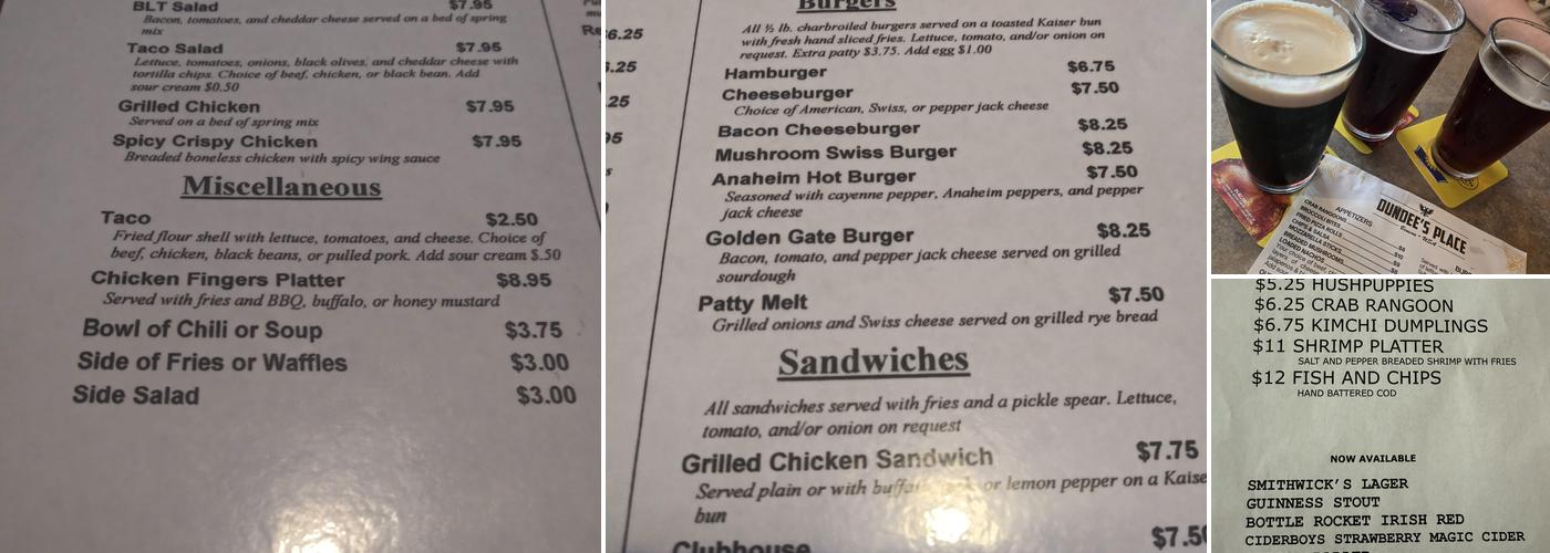 Dundee’s Place Bar and Grill Menu