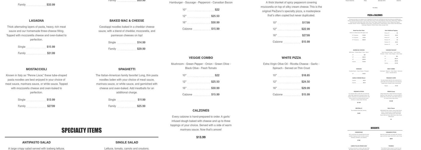 Piezano's Menu