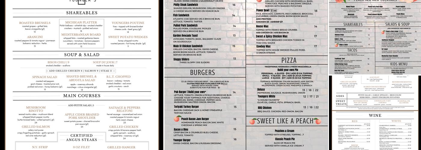 Younger's Irish Tavern Menu