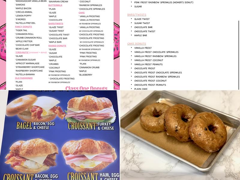 Class One Donuts Menu