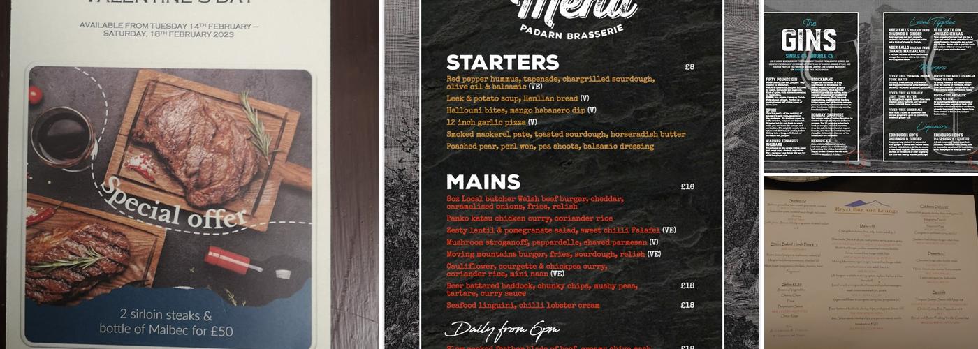 Eryri Bar & Lounge Menu