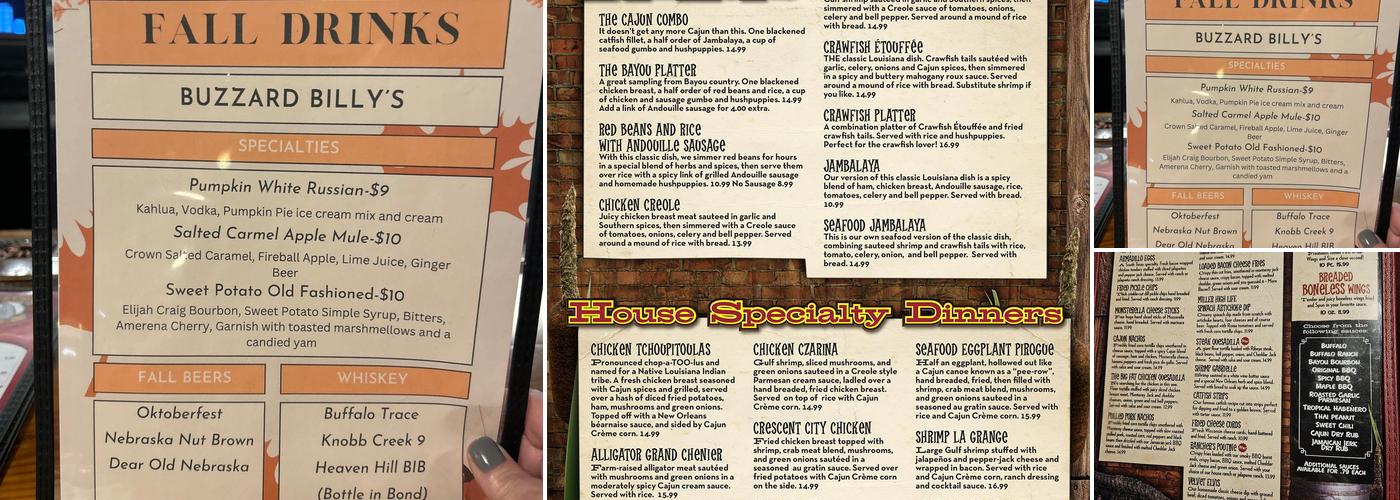 Buzzard Billy's Menu