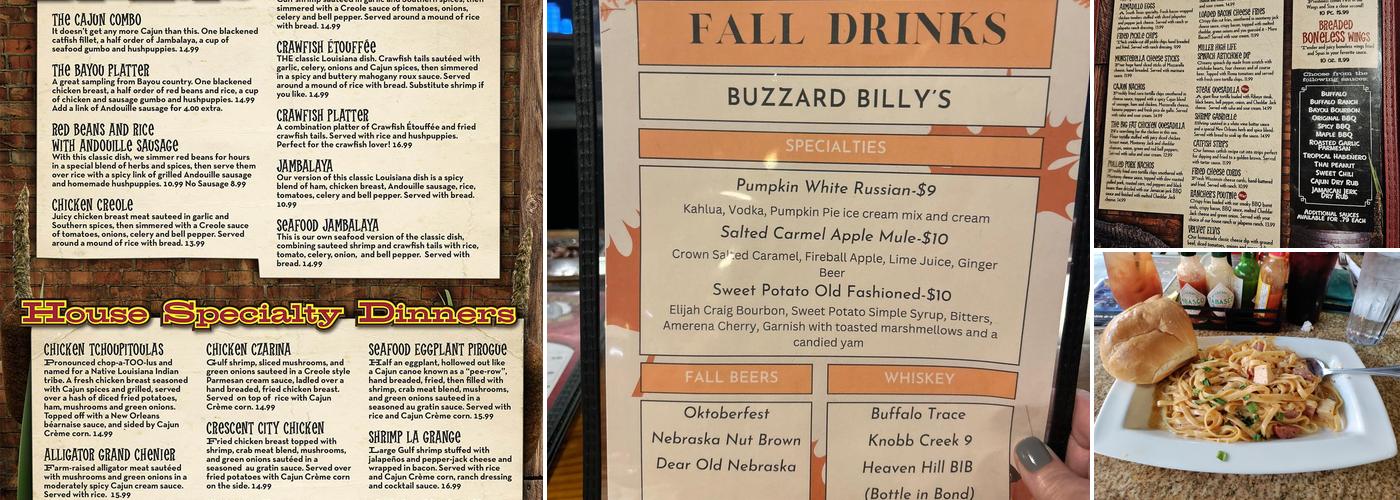 Buzzard Billy's Menu