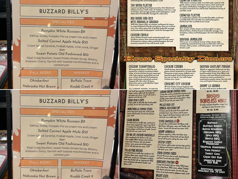 Buzzard Billy's Menu