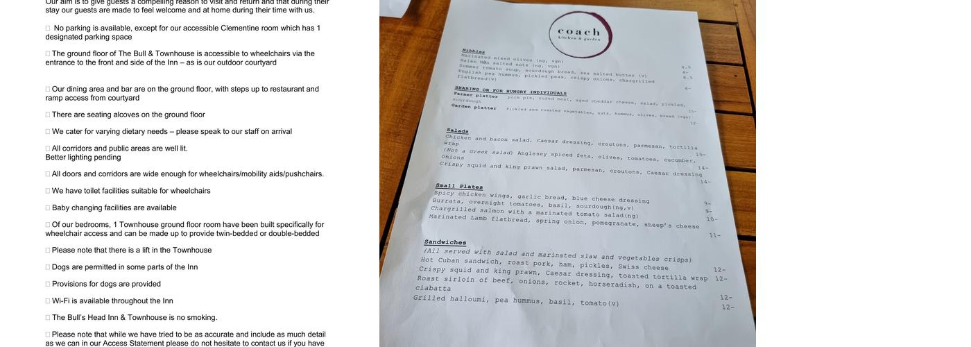 Coach at The Bull Beaumaris Menu