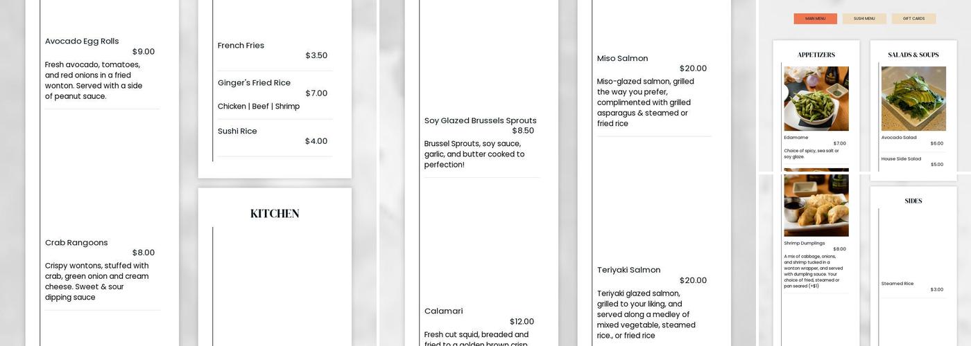 Ginger Grill Menu