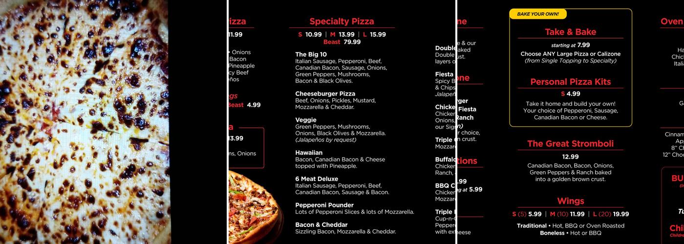 Simple Simon's Pizza Menu