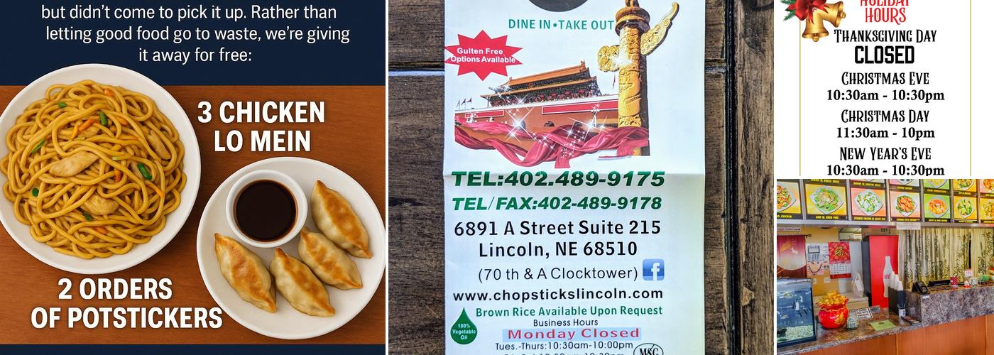 Chopsticks Chinese Cuisine Menu