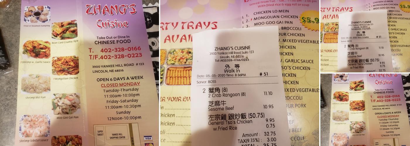 Zhang's Cuisine Menu