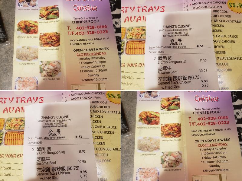 Zhang's Cuisine Menu