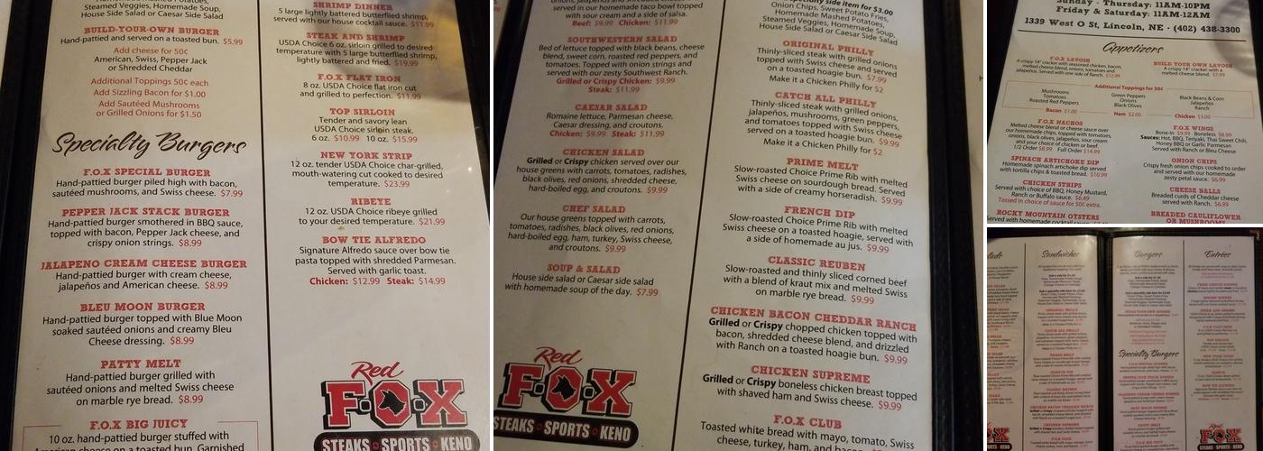 Red Fox Steak House & Lounge Menu