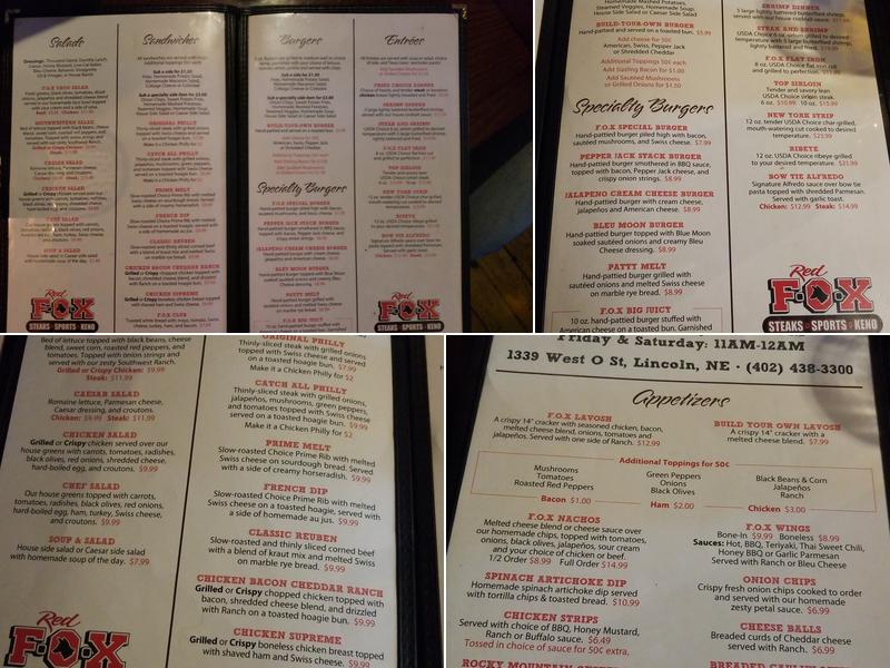 Red Fox Steak House & Lounge Menu