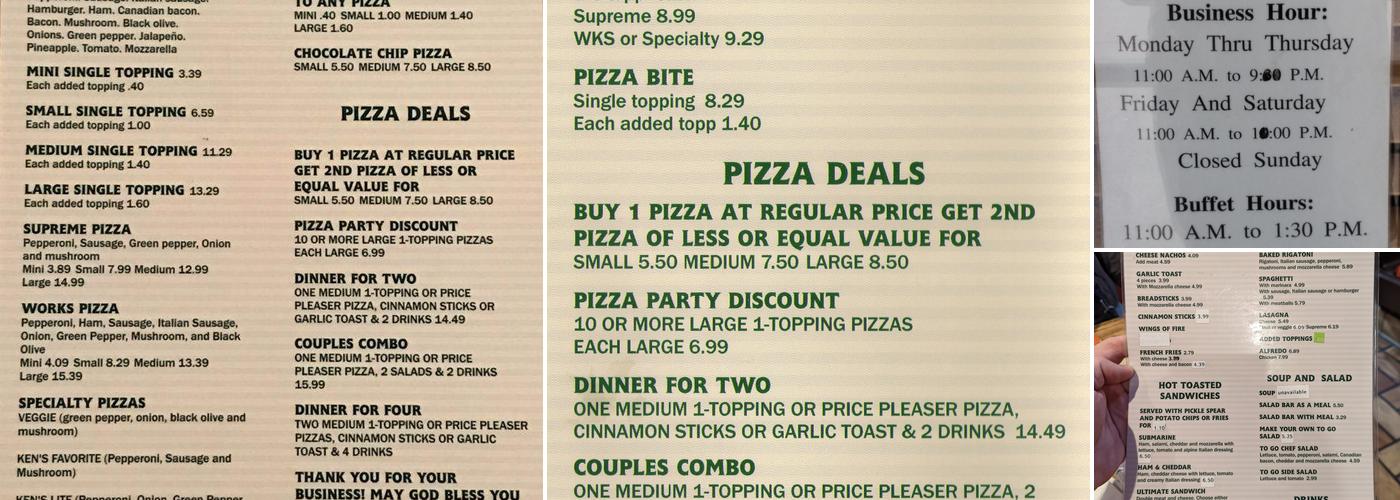 Ken's Pizza Menu