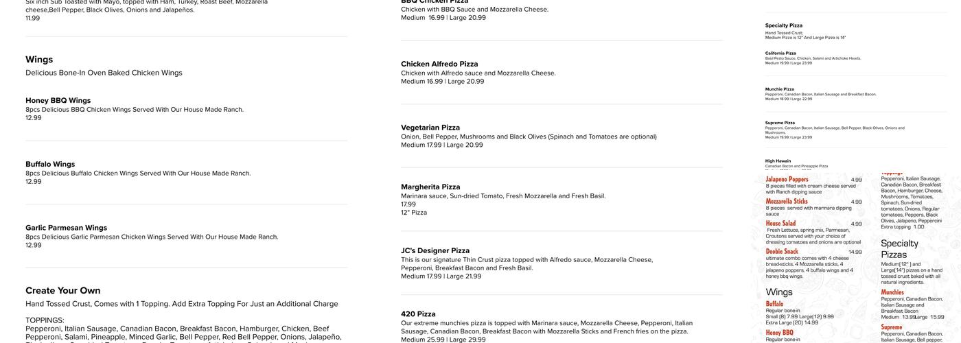 JC's Pizza Menu