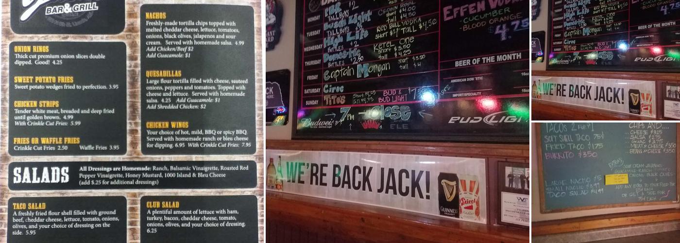 Jack's Bar & Grill Menu