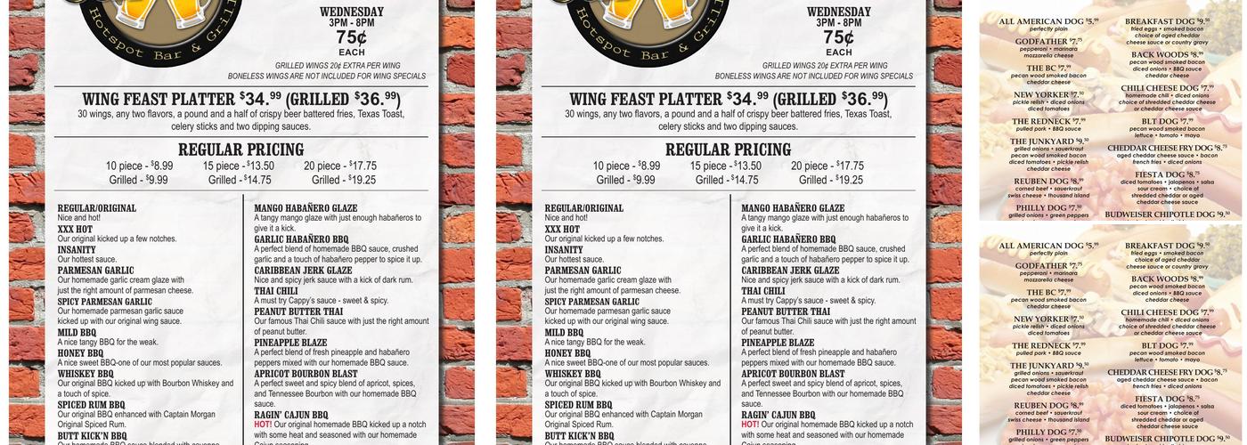 Cappy's Hotspot Bar & Grill Menu