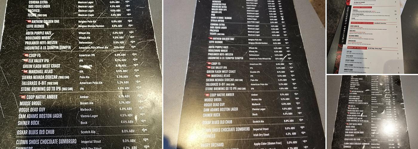 Smitty's Garage Burgers & Beer Menu