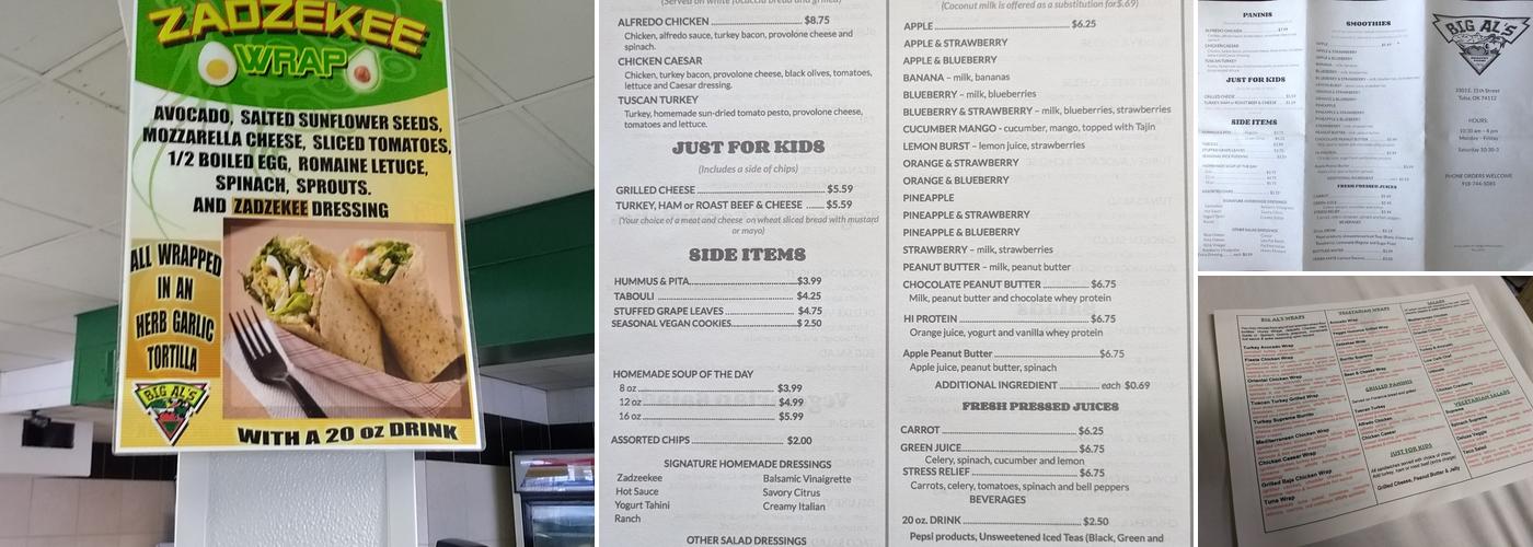 Big Al's Healthy Foods Menu