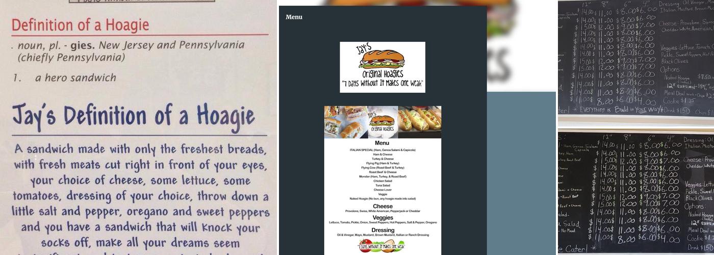Jay's Original Hoagies Menu