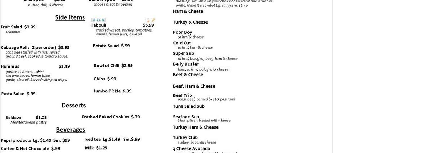 Hello Deli Subs, Salads & More Menu