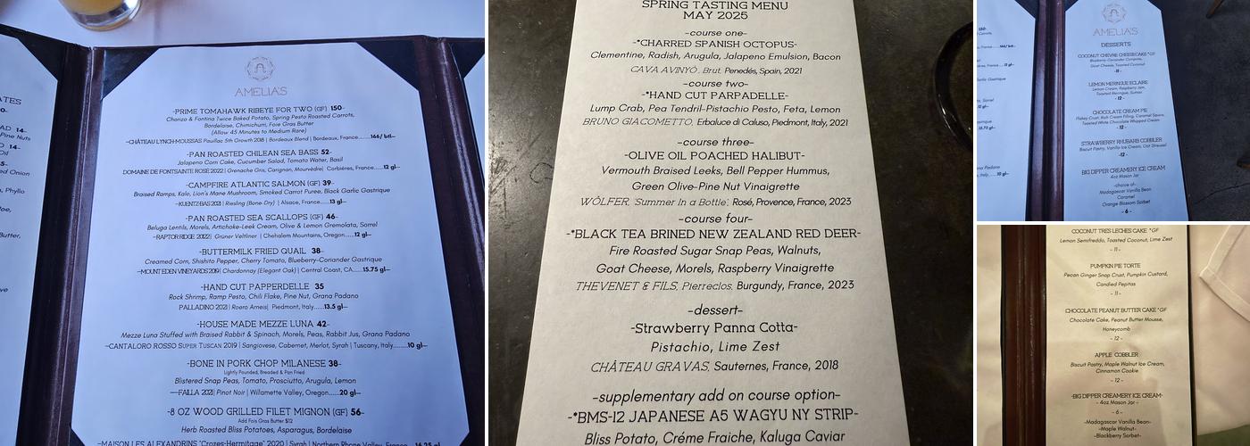 Amelia's Wood Fired Cuisine Menu